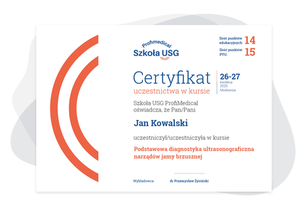 certyfikat szkolenia USG wzór