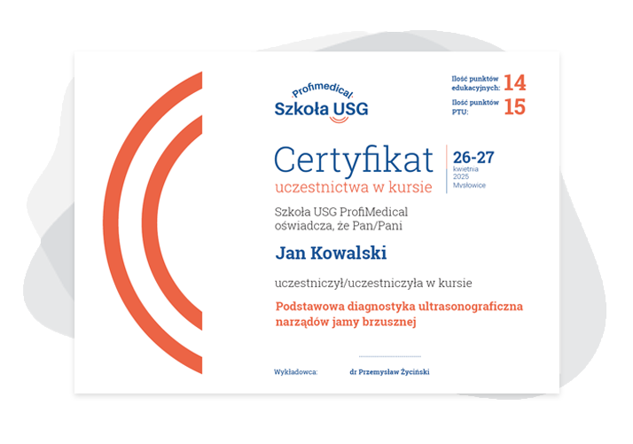certyfikat szkolenia USG wzór